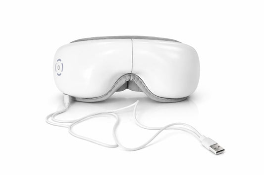 Eye Massager with Heat & Vibration | Electric Eye Care Massager for Dark Circles, Strain & Relaxation | Portable Foldable Massage Device for Home & Travel (white)