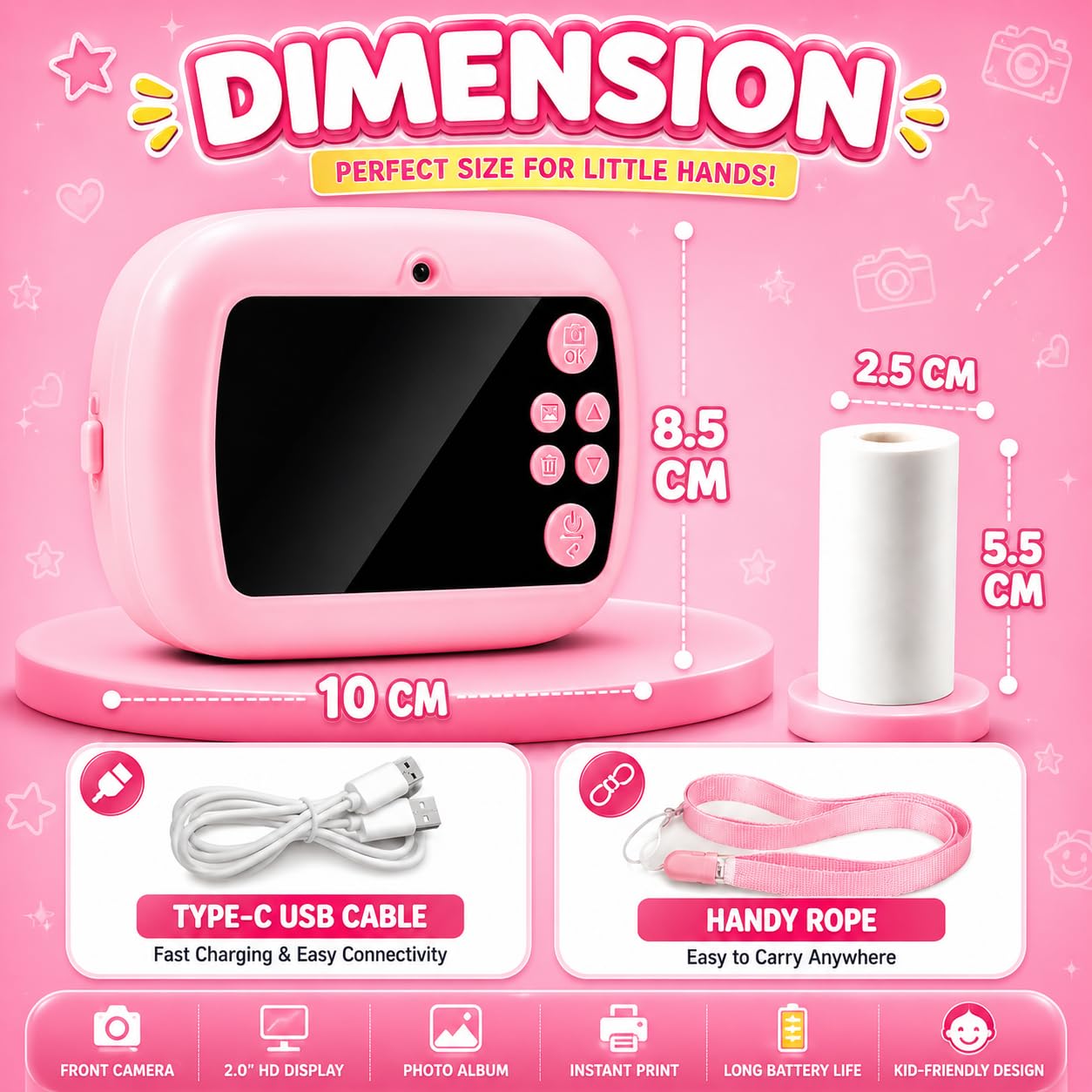 DIY Instant Print Mini Camera for Kids & Adults | Thermal Paper Printing Camera | 2.4” HD Screen | SD Card Support, Video Recording, Games & Music Player