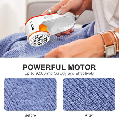 NOVA Portable Electric Lint Remover for Clothes | Fabric Shaver & Fuzz Remover | 3-Blade Powerful Motor | Reusable Sweater Defuzzer | AC Plug & Play