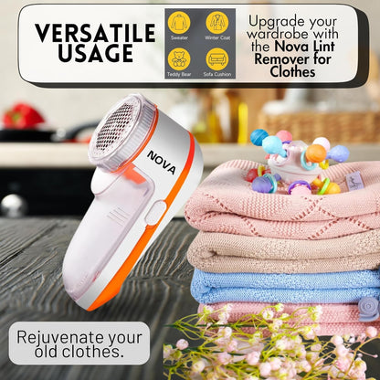 NOVA Portable Electric Lint Remover for Clothes | Fabric Shaver & Fuzz Remover | 3-Blade Powerful Motor | Reusable Sweater Defuzzer | AC Plug & Play