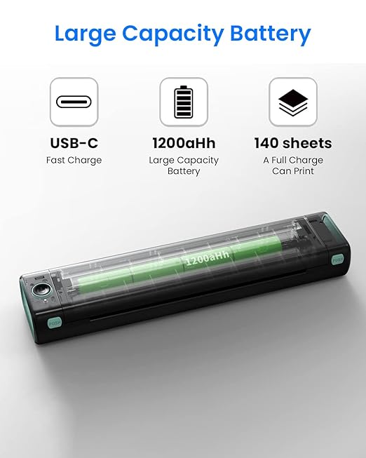 M08F Portable Wireless Thermal Printer – Inkless Bluetooth Mobile Printer for A4/Letter Size Documents
