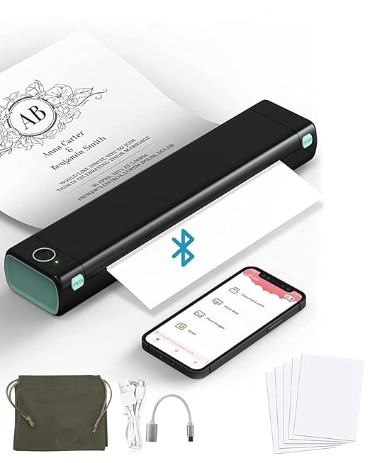 M08F Portable Wireless Thermal Printer – Inkless Bluetooth Mobile Printer for A4/Letter Size Documents